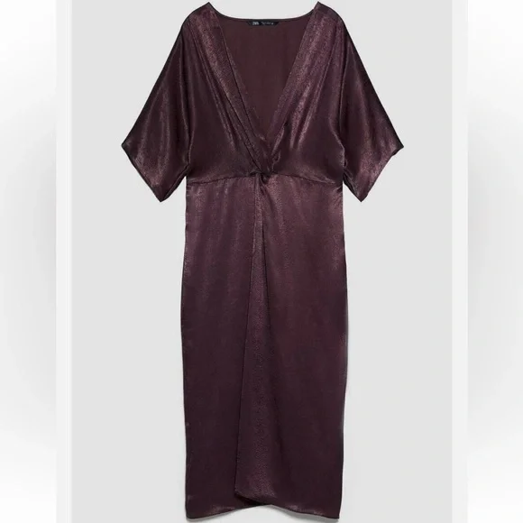 Zara Knotted Deep Plunged Plum Midi Woman’s XS - Picture 4 of 5